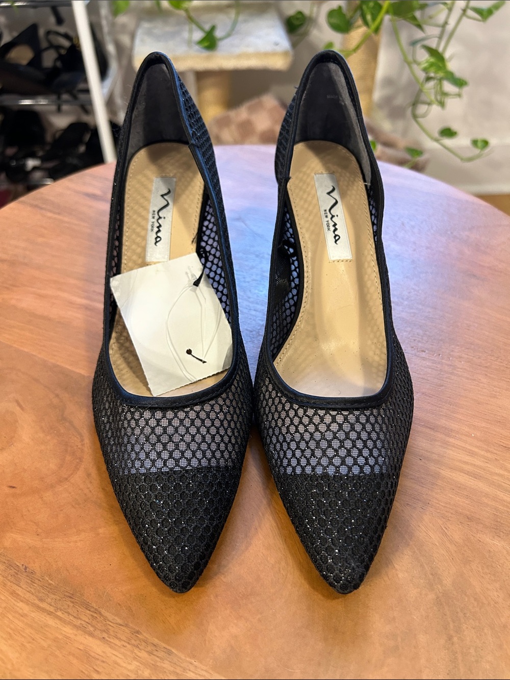 Nina Black Pointed Toe Mesh Pumps